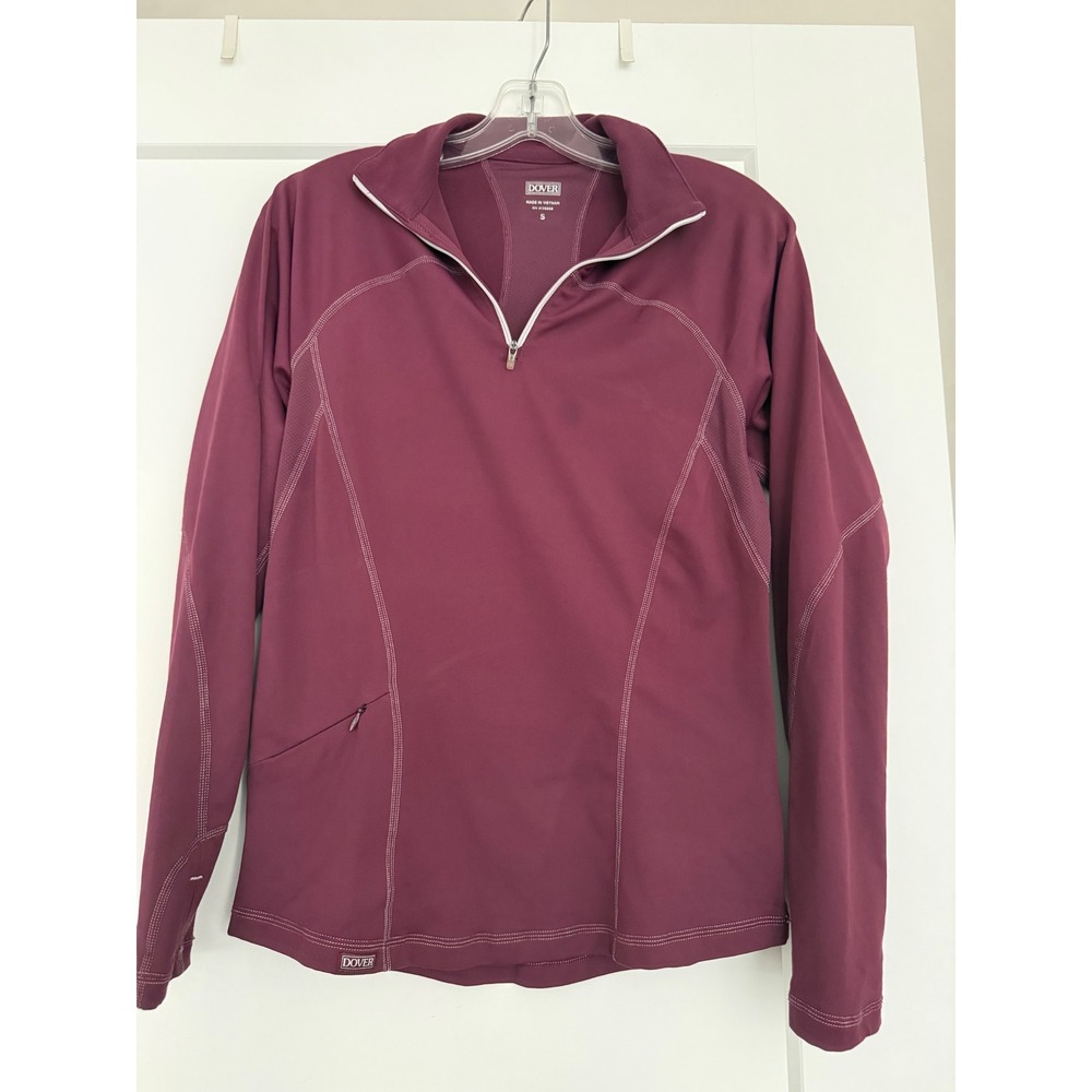 Dover Saddlery Womens Small Burgundy Quarter Zip Equestrian Riding Top Thumbhole